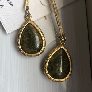 Handmade gold and green stone earrings